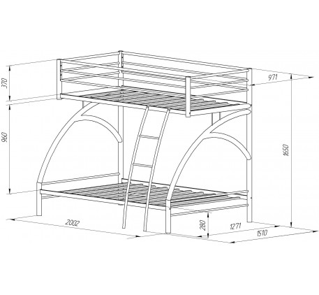 Двухъярусная кровать Виньола-2 металлическая. Верхнее спальное место 190х90 см, нижнее 190х120 см